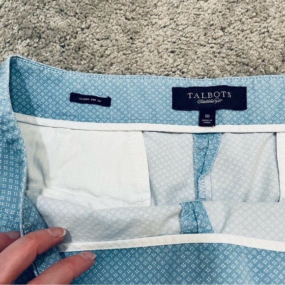 Talbots Classic Side Zip Light Blue and White Patterned Pants Size 10 - Picture 3 of 11